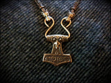 Bronze Raven Mjolnir Thors Hammer from Skane with Viking Knit Chain