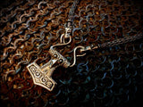 Bronze Raven Mjolnir Thors Hammer from Skane with Viking Knit Chain