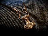 Bronze Raven Mjolnir Thors Hammer from Skane with Viking Knit Chain