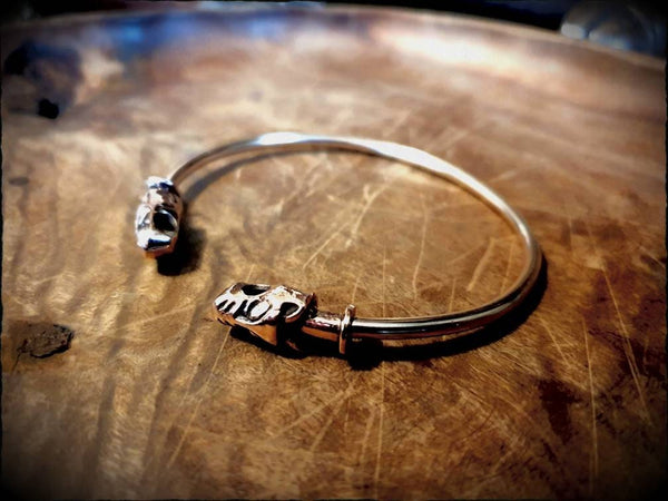 Viking Bronze or Silver Wolf Head Bracelet Bangle Arm Ring