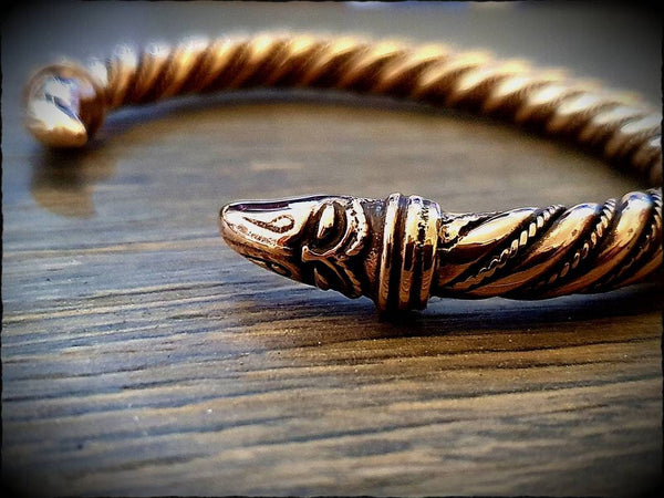 Viking Raven Head Twisted Bronze Bracelet Arm Ring