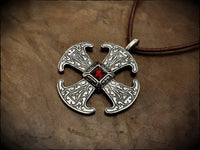Silver Viking Saxon Canterbury Cross Pendant Necklace With Garnet