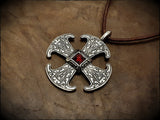 Silver Viking Saxon Canterbury Cross Pendant Necklace With Garnet