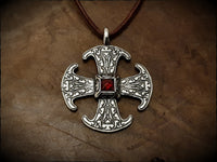 Silver Viking Saxon Canterbury Cross Pendant Necklace With Garnet