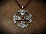 Silver Viking Saxon Canterbury Cross Pendant Necklace With Garnet