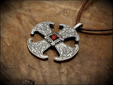 Silver Viking Saxon Canterbury Cross Pendant Necklace With Garnet