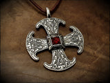 Silver Viking Saxon Canterbury Cross Pendant Necklace With Garnet