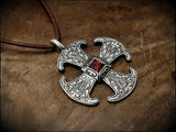 Silver Viking Saxon Canterbury Cross Pendant Necklace With Garnet