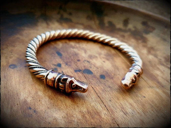 Viking Bear Head Twisted Bronze Bracelet Arm Ring