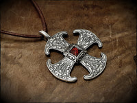 Silver Viking Saxon Canterbury Cross Pendant Necklace With Garnet